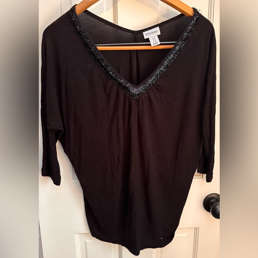 LADIES Motherhood Maternity Vintage V-neck Sparkly Collar 3/4 Sleeve Shirt - M